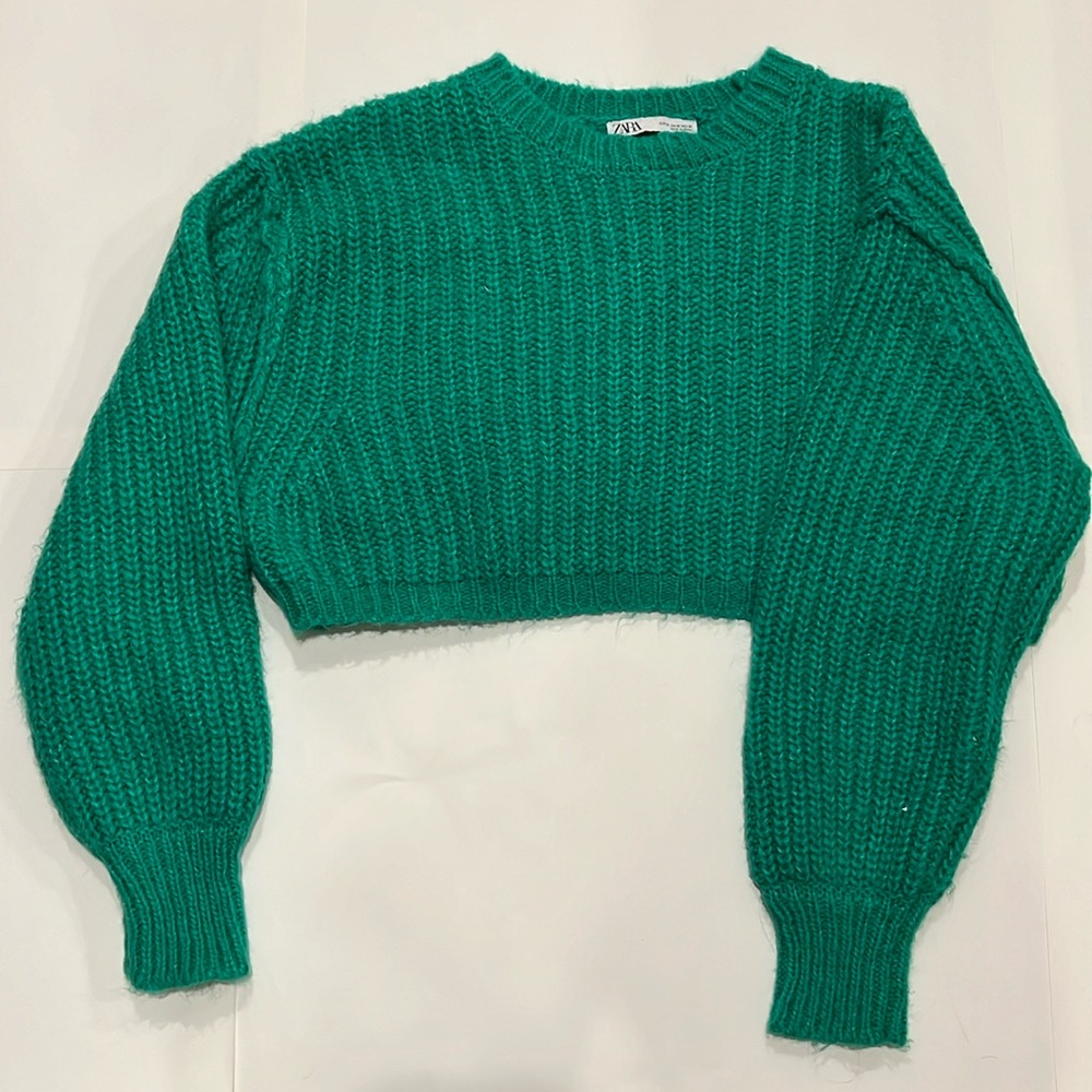 Zara Green Crop-top Sweater